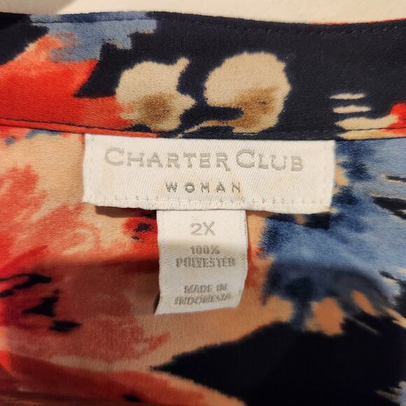 Charter Club Women Blue Floral V Neck Button Up Blouse Size 2X Flowy Romantic - Picture 3 of 10